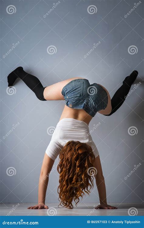 Twerk Redhead Woman In Jeans Shorts Stock Image Image Of Caucasian