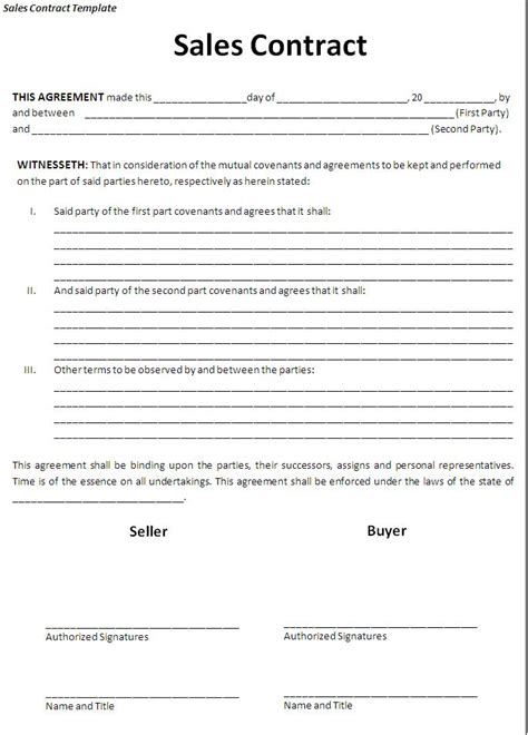 Free Printable Sale Contract Form (GENERIC)
