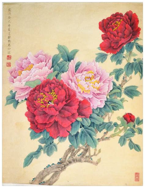 Original Chinese Gongbi Painting Heavenly Fragrant Peony Painting Peony Painting Peonies