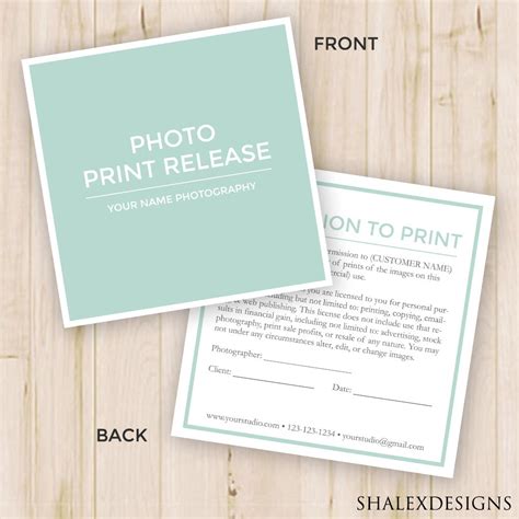 Photo Print Release Form Template Photography Forms Photo Release Form