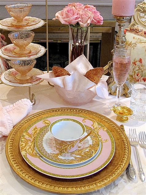 Tea Party Table Setting Pink And Gold Versace Plates Tea Party Table