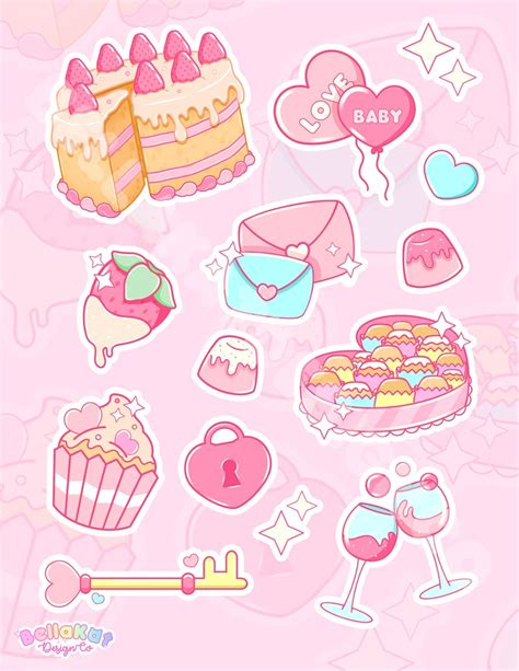 Cute Valentines Day Sticker Pack Kawaii Girl Sticker Pack Etsy Cute