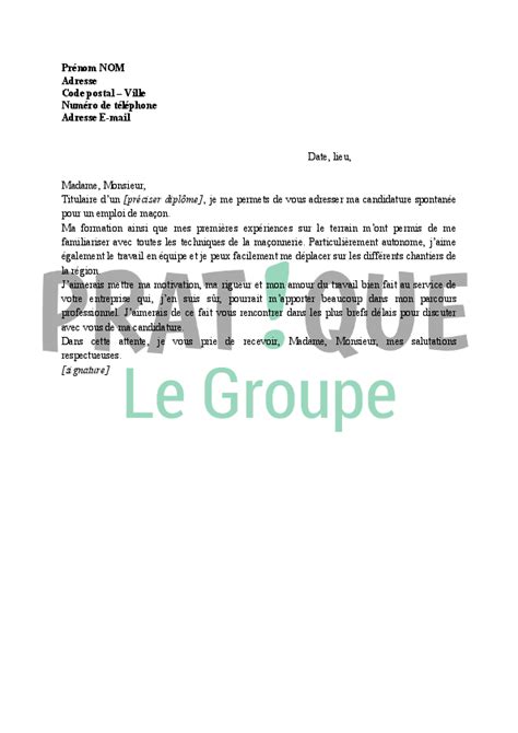 Lettre de motivation de serveur / serveuse pour bar. Lettre de motivation pour devenir maçon (candidature spontanée) | Pratique.fr