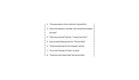 quotation marks worksheets with answers