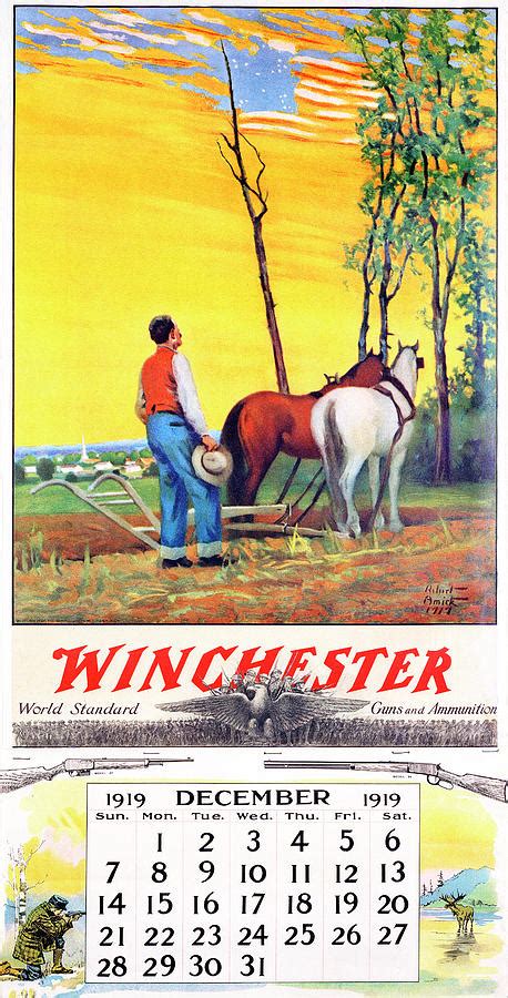 1919 Winchester Repeating Arms And Ammunition Calendar Painting By