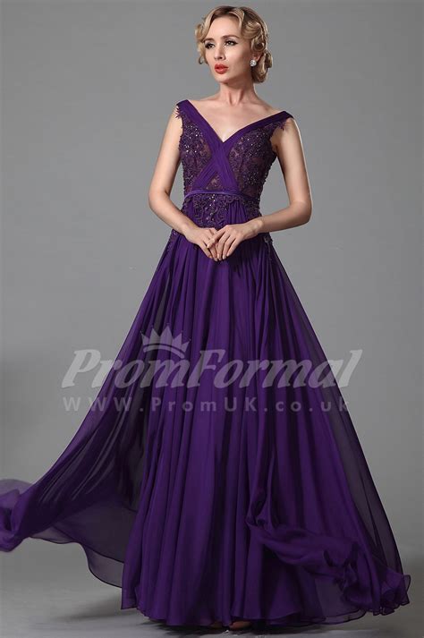 A Line V Neck Long Purple 100d Chiffon Prom Dressesprjt04 1850