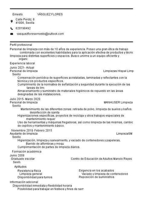 Introducir 109 Imagen Modelo De Curriculum Vitae Personal De Limpieza