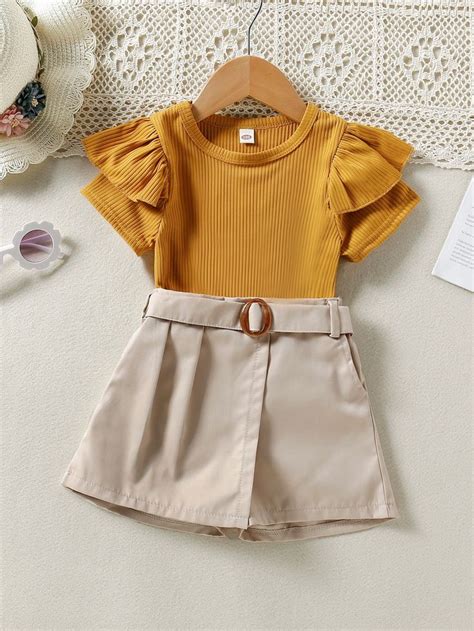 Toddler Girls Ruffle Trim Tee And Belted Skort Baby Clothes Girl