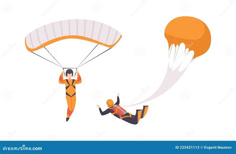 Paracaidistas Saltando Y Volando Con Paracaídas Ilustración Vectorial