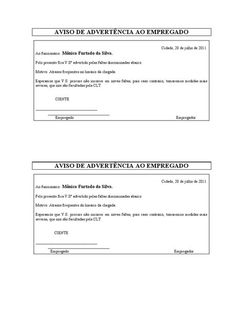 Carta De Aviso Por Faltas Reiteradas  New Sample q