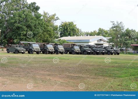 Army Trucks Government Vehicles Parked In Outdoor Lawn Military