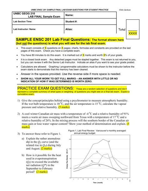 Unbc Ensc 201 Sample Final Lab Exam Questions Atmospheric