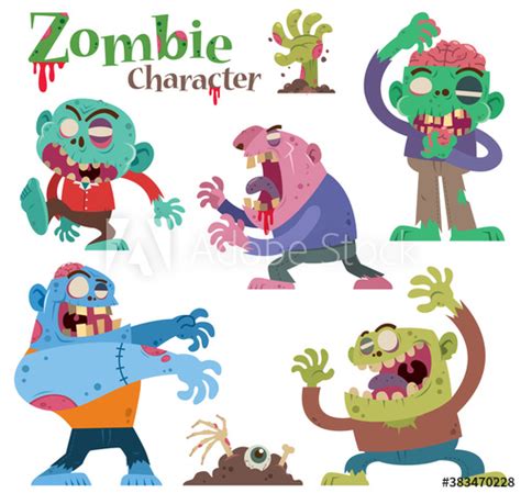 Vector Illustration Of Cartoon Set Zombie Characters Buy This Stock