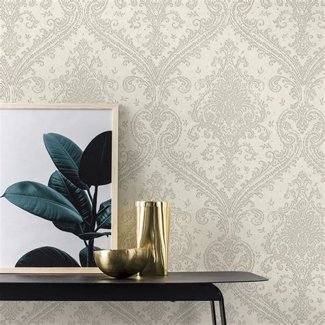 Shimmer Damask By Albany Pale Grey Silver Wallpaper Wallpaper