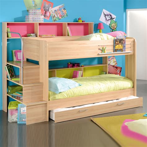 Kryspol etagenbett für kinder toledo 3 stockbett mit treppe, schreibtisch, bettkasten (weiß/weiß glanz + rosa glanz, seite: Etagenbett Bibop Hochbett Buche oder weiß Dekor mit Treppe ...