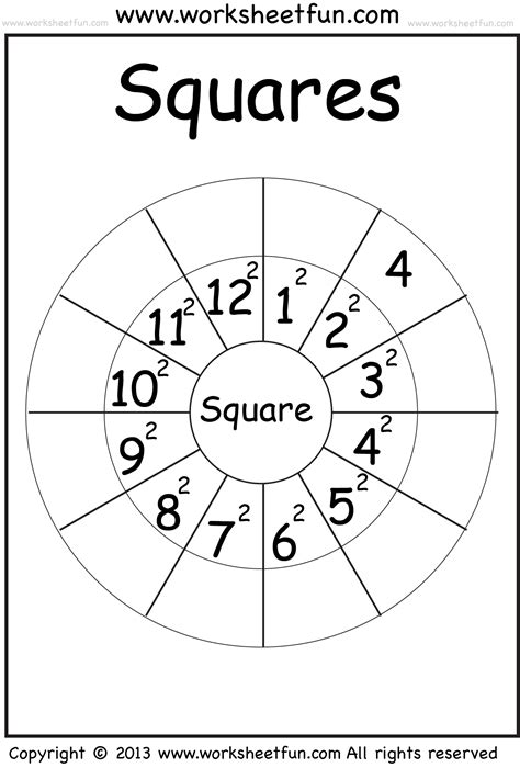 Numbers Squared Worksheets