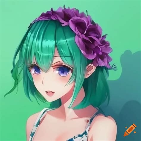 Anime Girl With Green Hair And Violet Eyes