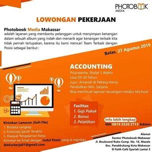 Informasi lowongan kerja cpns bumn agustus 2021, lowongan kerja cpns 2021, pengumuman cpns, pegadaian, pertamina, bpjs, sma, smk, d3, s1 lowongankerja15.com, lowongan kerja management trainee indofood bulan agustus 2021 kabar terbaru mengenai lowongan kerja. Lowongan Kerja Accounting di Photobook Media Makassar ...