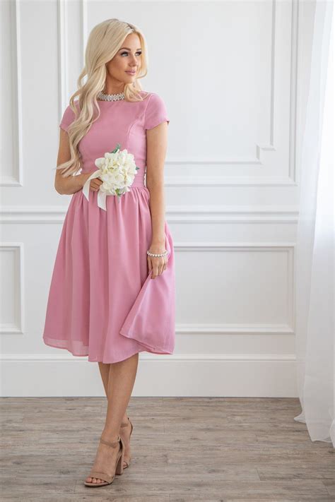 Jen Lucy Semi Formal Modest Bridesmaid Dress In Bridal Blush Pink