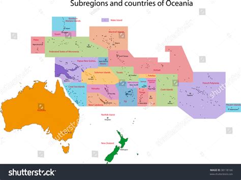 Colorful Oceania Map With Countries And Capital Cities Stock Vector