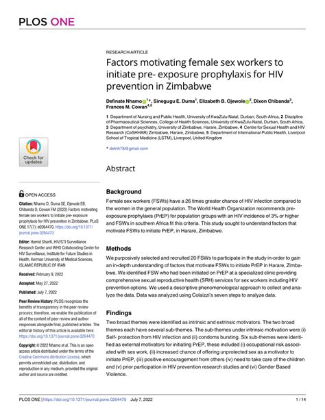 pdf factors motivating female sex workers to initiate pre exposure prophylaxis for hiv