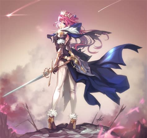 Wallpaper Anime Girl Princess Cape Sword Battlefield