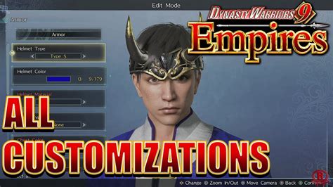 Dynasty Warriors 9 Empires Edit Mode Male All Customization Items