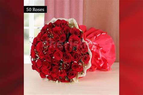 Buy 50 Red Roses Bouquet Online And Get Them Delivered For Free Delhi Ncr