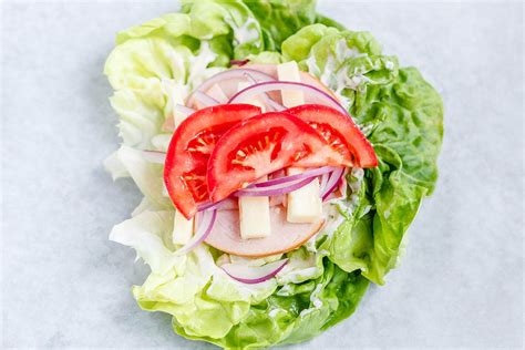 Lettuce Wrap Sandwich With Ham Tomato And Mozzarella Low Carb