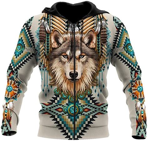 3d Wolf Print Hoodies Men Plus Size Pullover Casual Loose Zipper