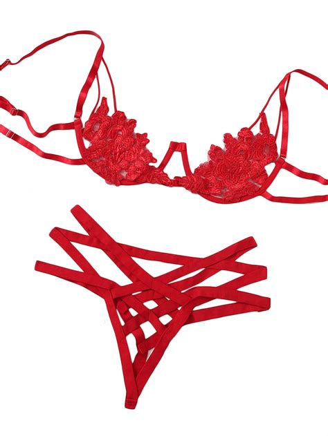 Buy Womens Floral Cut Out Lingerie Bra And Panty Set Lace Sexy Two Piece Online At Desertcartuae