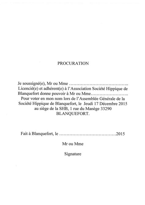 procuration Société Hippique de Blanquefort