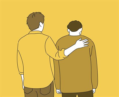 One Man Comforts Another Man By Tapping On The Shoulder Hand Drawn Style Vector Design