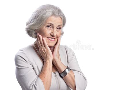 beautiful senior woman posing isolated on white background stock image image of aged blouse