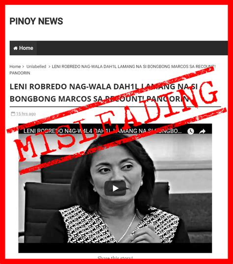 VERA FILES FACT CHECK Online Post MISLEADS By Saying Robredo Went Wild Over Loss In Vote