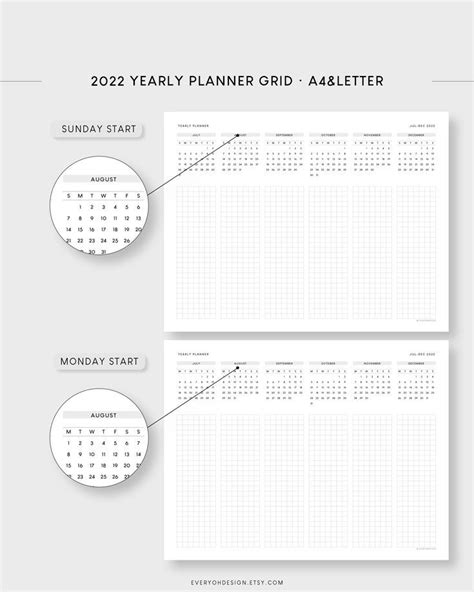 2022 Calendar Yearly Printable Planner A4 And Letter Editable Etsy