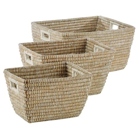 Maia French Country Woven Rivergrass Rectangular Handled Baskets Set
