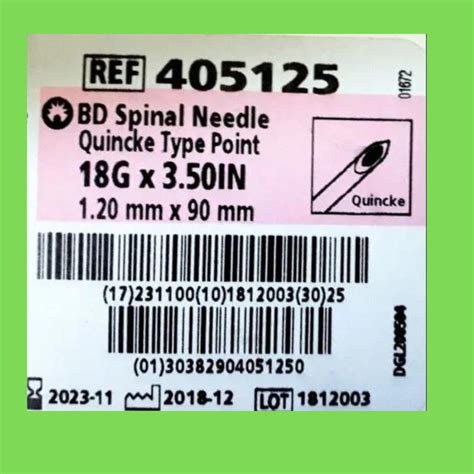 Stainless Steel Bd Spinal Needle Quincke Type Point 18g For Hospital