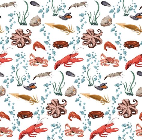 Free Vector Sea And Ocean Animals Seamless Pattern