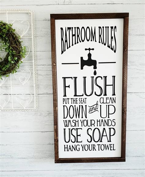 Maybe you would like to learn more about one of these? Bathroom rules Wood Sign Framed Sign | Decorating Ideas ...