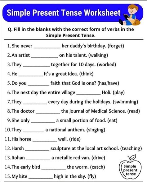 Simple Present Tense Worksheet Q Fill In The Blanks With The Correct For
