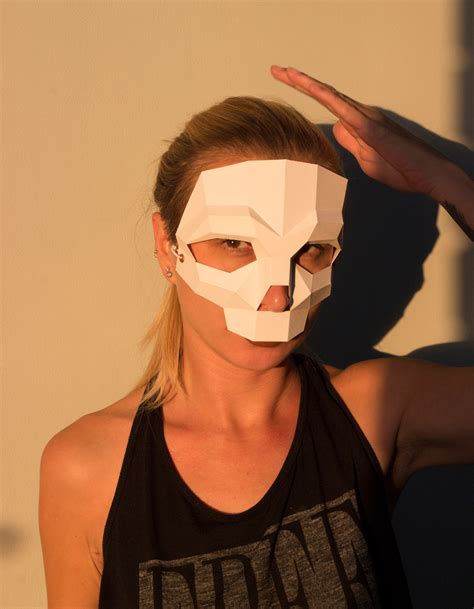 Papercraft 3d Skull Mask Halloween Pepakura Festival Low Poly Etsy