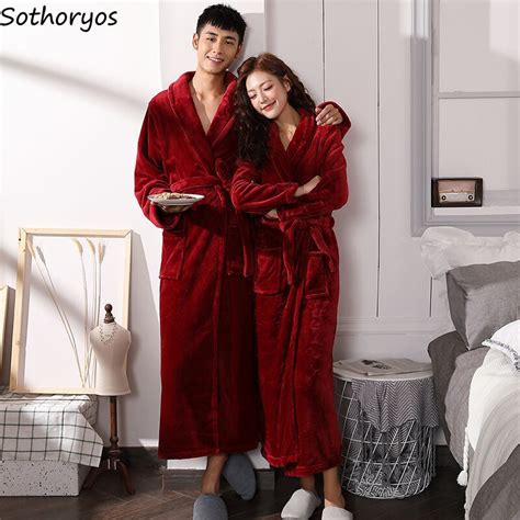 Winter Women Flannel Robes Warm Couple Long Sleeve Ankle Length Homewear Thick Coral Fleece
