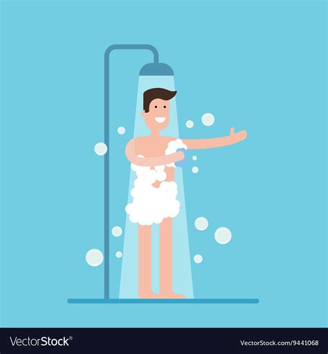 Taking A Shower In Bathroom Flat Royalty Free Vector Image