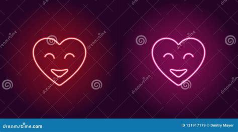 Neon Emoji Heart Glowing Heart With Smile Vector Stock Vector