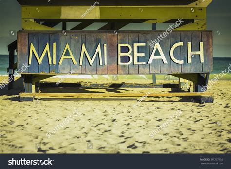 Miami Beach Sign On Wood Background South Beach Florida Stock Photo