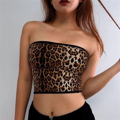 Buy 2018 Summer Sexy Leopard Strapless Tops Sleeveless Print Women Cotton Boob
