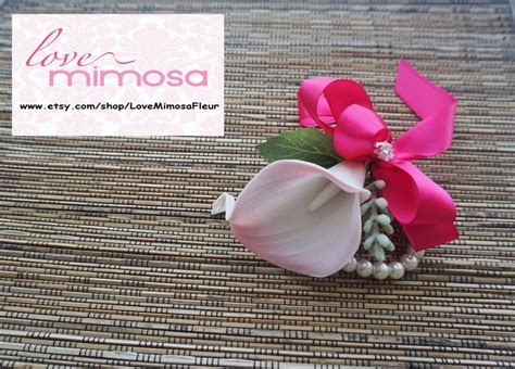 Wrist Corsages Blush Pink Calla Lily With Fuchsia Ribbon Etsy