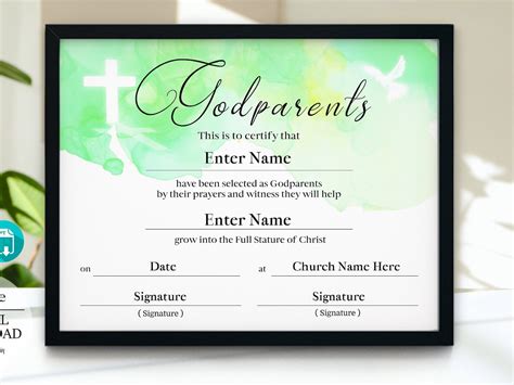 Godparents Certificate Template 11x85 Baptism Certificate Etsy