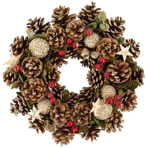 Glittered Pine Cone And Berry Artificial Christmas Wreath 12 Inch Unlit